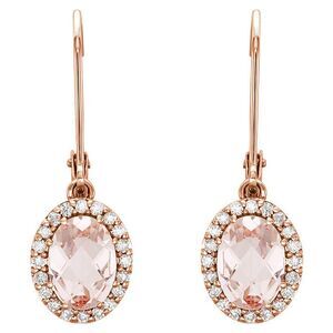7 x 23mm 14k Rose Gold Morganite & 1/5 CTW (G-H, I1) Diamond Earrings